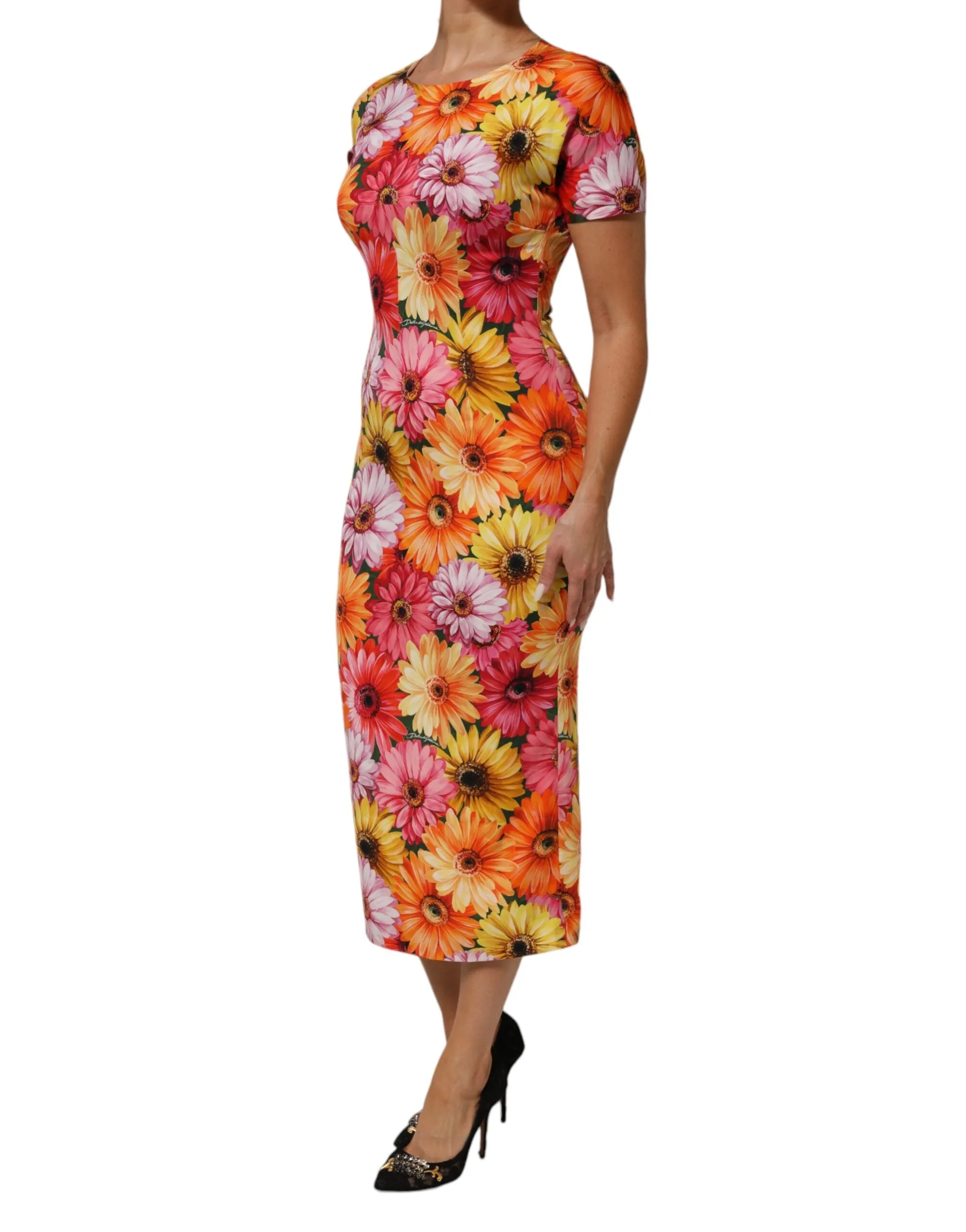 Dolce & Gabbana Multicolor Floral Print SilkSheath Midi Dress sold by Siebentaschen product image thumbnail 3