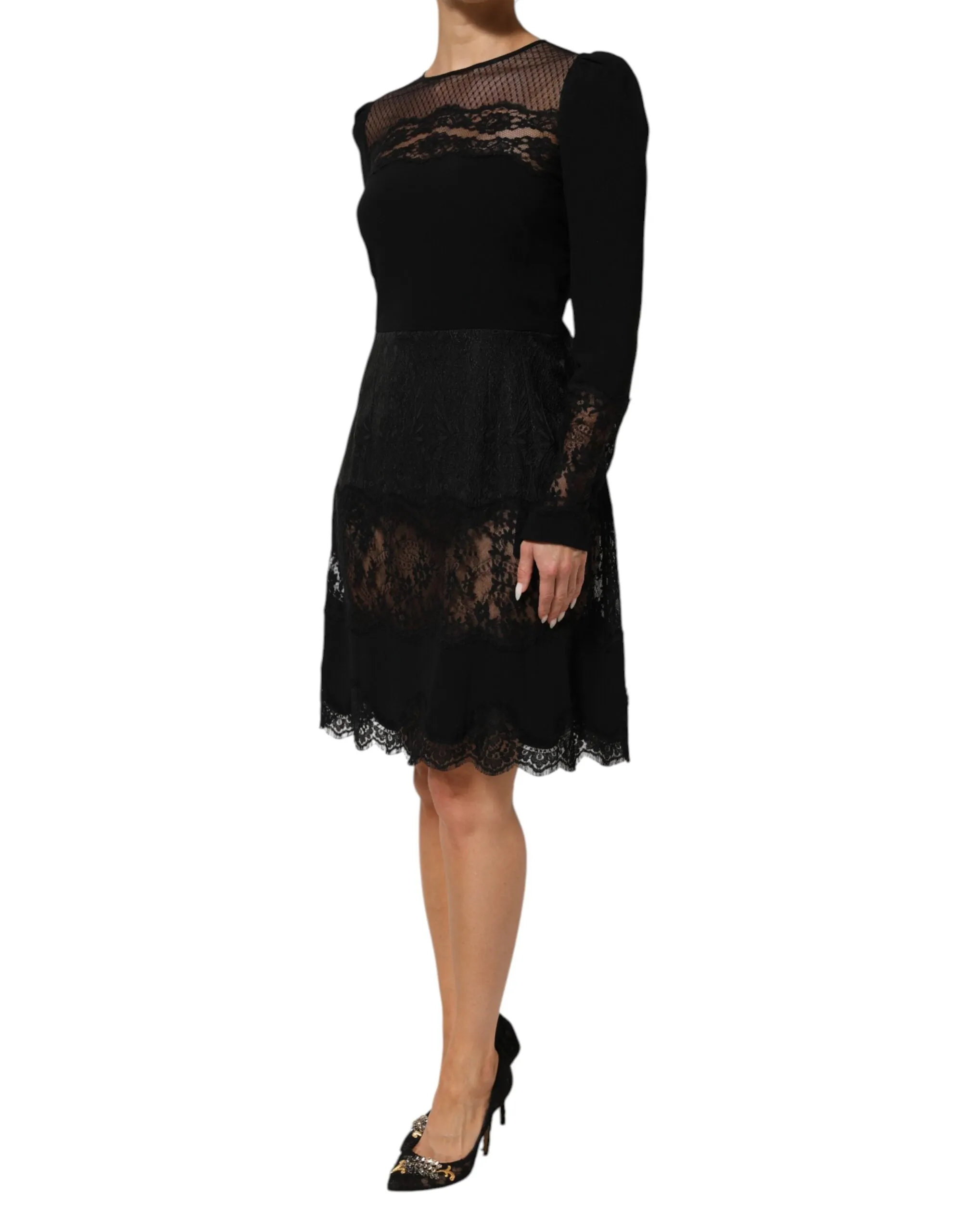 Dolce & Gabbana Black Floral Lace Trim Sheath A-line Dress sold by Siebentaschen product image thumbnail 3
