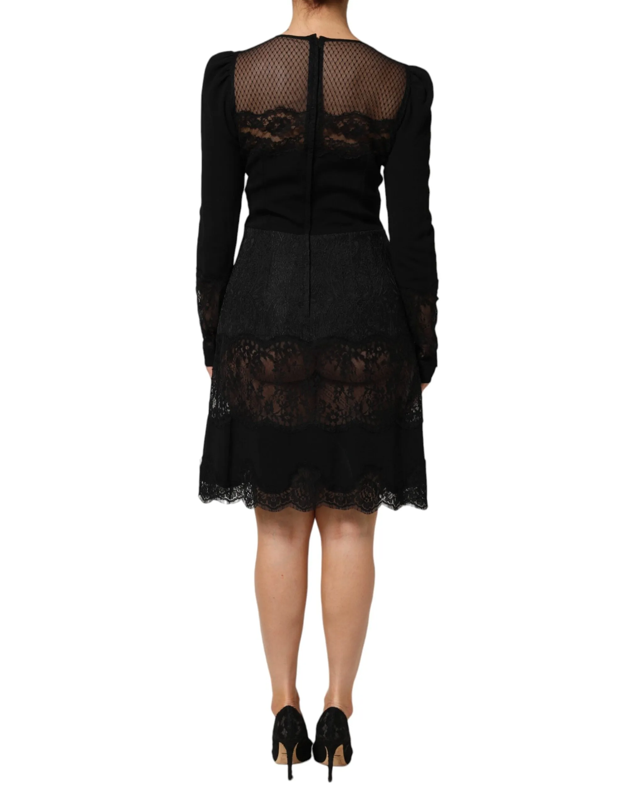 Dolce & Gabbana Black Floral Lace Trim Sheath A-line Dress sold by Siebentaschen product image thumbnail 4