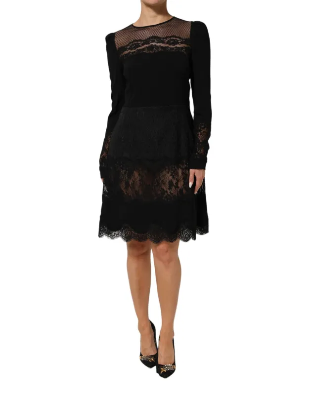 Dolce & Gabbana Black Floral Lace Trim Sheath A-line Dress sold by Siebentaschen