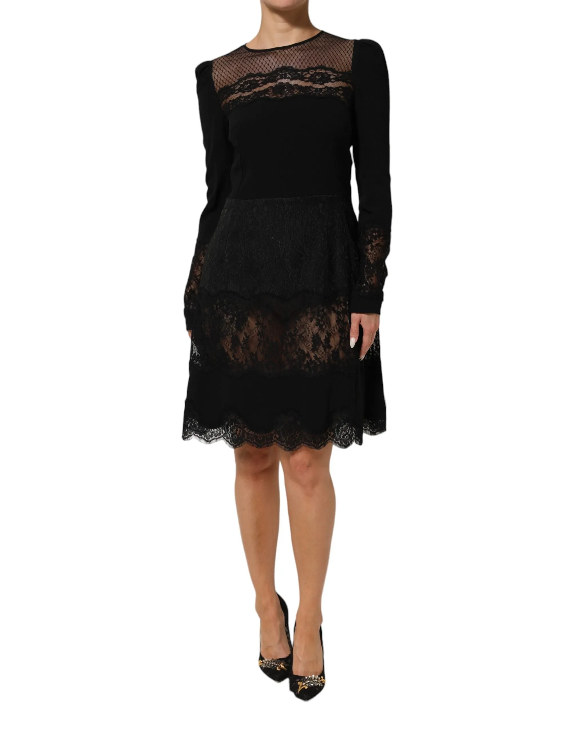 Dolce & Gabbana Black Floral Lace Trim Sheath A-line Dress sold by Siebentaschen
