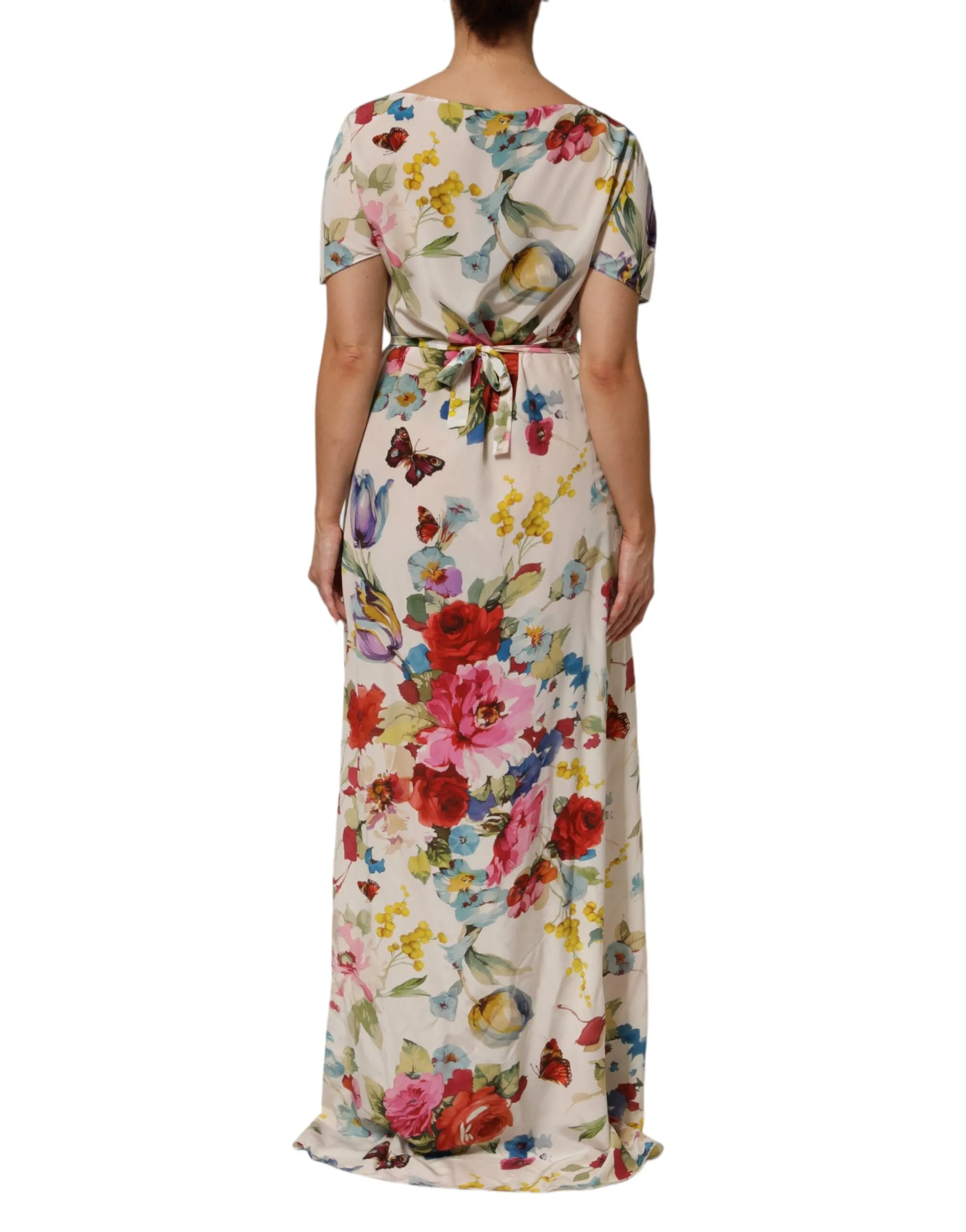 Dolce & Gabbana White Floral Print Silk Sheath LongGown Dress sold by Siebentaschen product image thumbnail 4