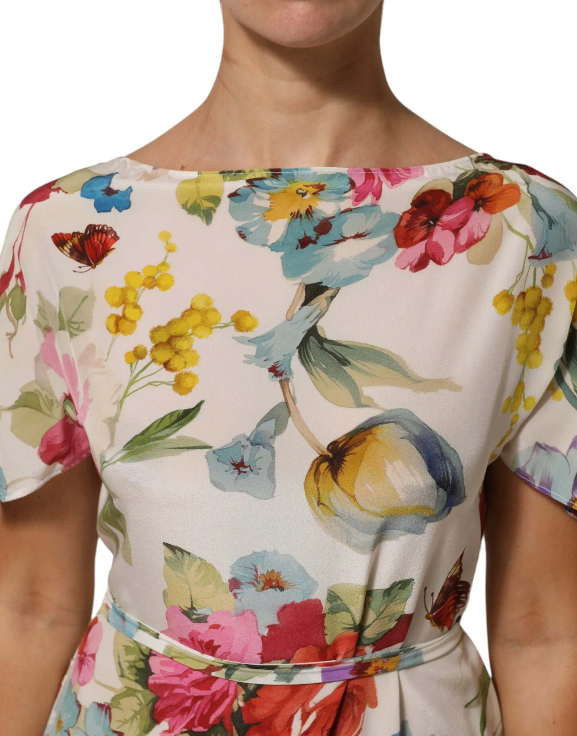 Dolce & Gabbana White Floral Print Silk Sheath LongGown Dress sold by Siebentaschen product image thumbnail 5