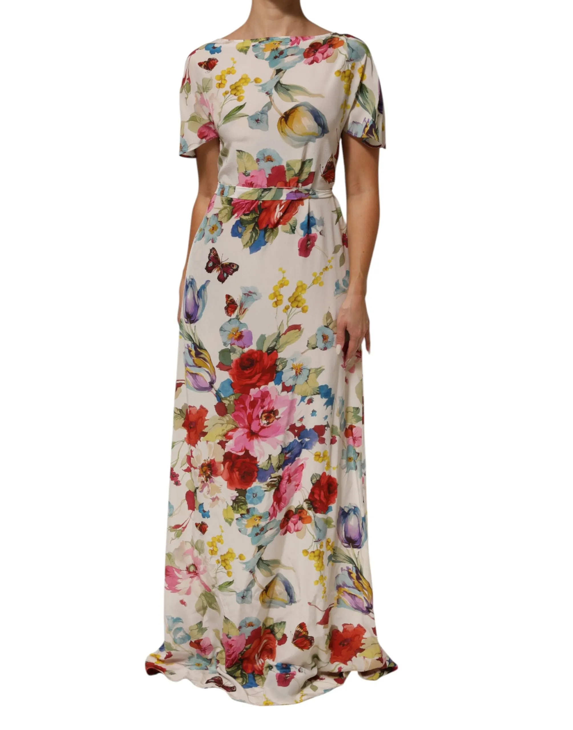 Dolce & Gabbana White Floral Print Silk Sheath LongGown Dress sold by Siebentaschen product image thumbnail 2
