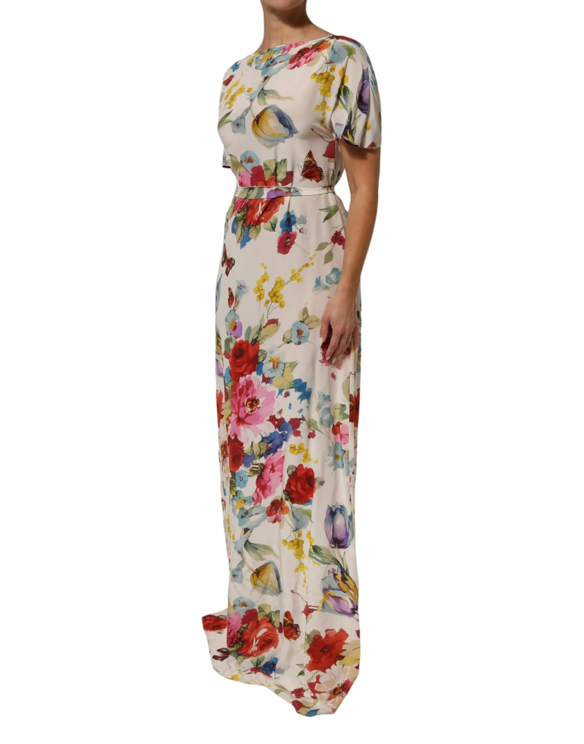 Dolce & Gabbana White Floral Print Silk Sheath LongGown Dress sold by Siebentaschen product image thumbnail 3