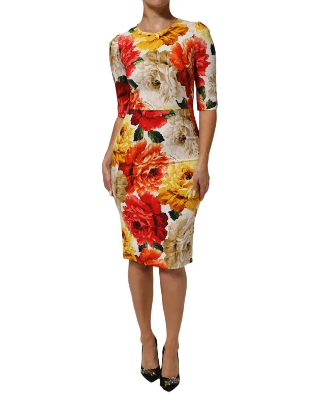 Dolce & Gabbana Multicolor Floral Print Viscose Sheath Dress sold by Siebentaschen
