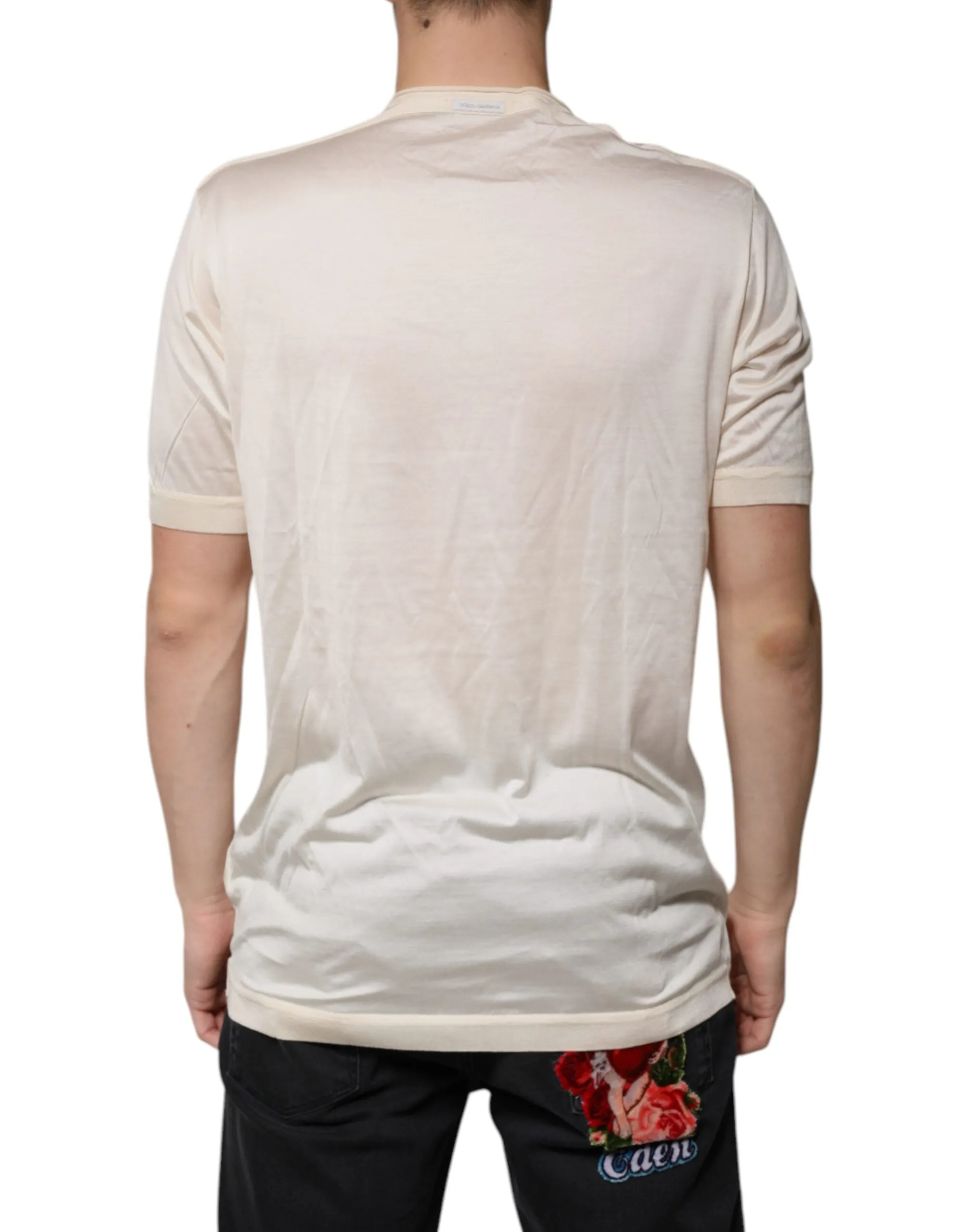 Dolce & Gabbana Off White Silk Henley Short Sleeves T-Shirt sold by Siebentaschen product image thumbnail 4
