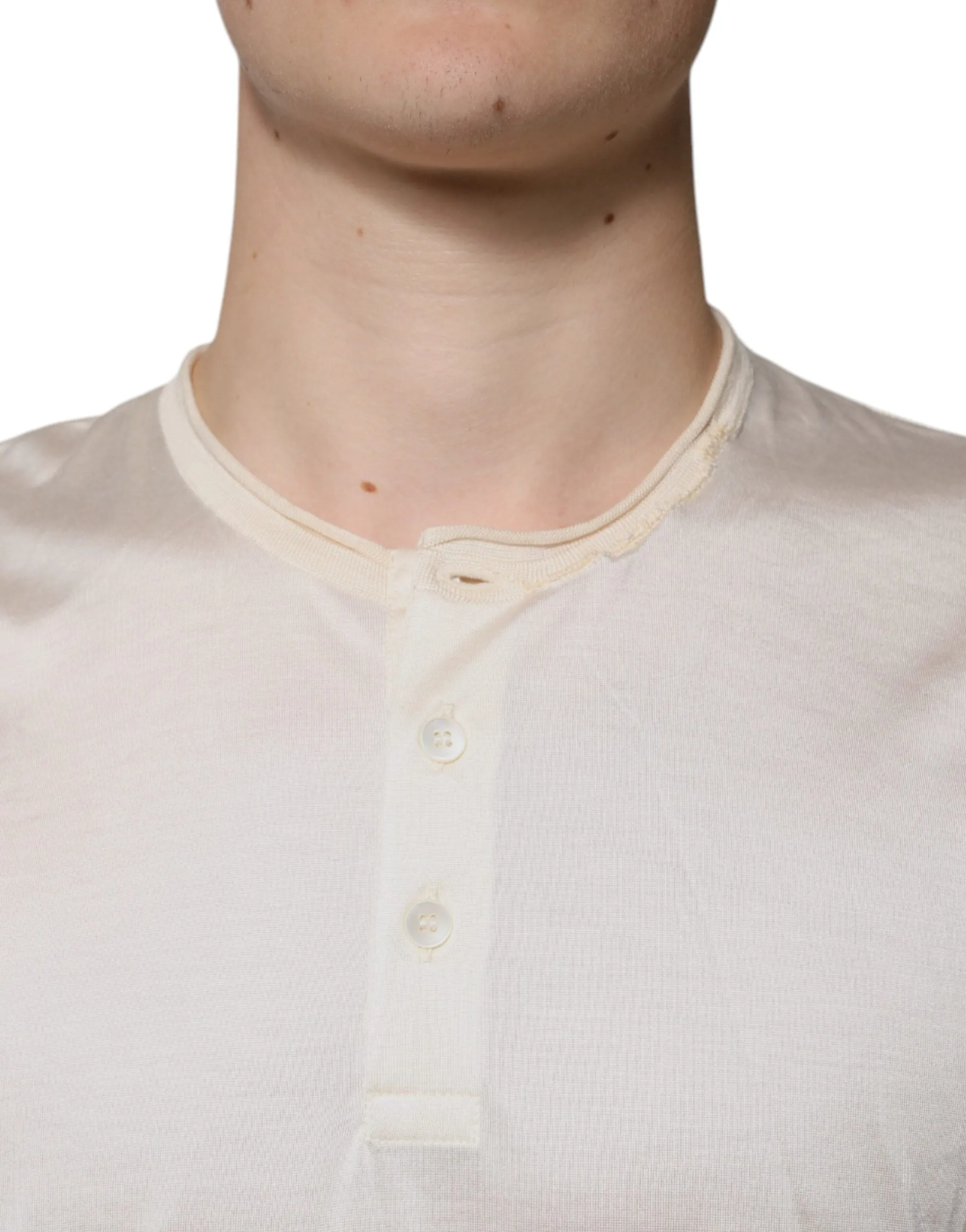 Dolce & Gabbana Off White Silk Henley Short Sleeves T-Shirt sold by Siebentaschen product image thumbnail 5