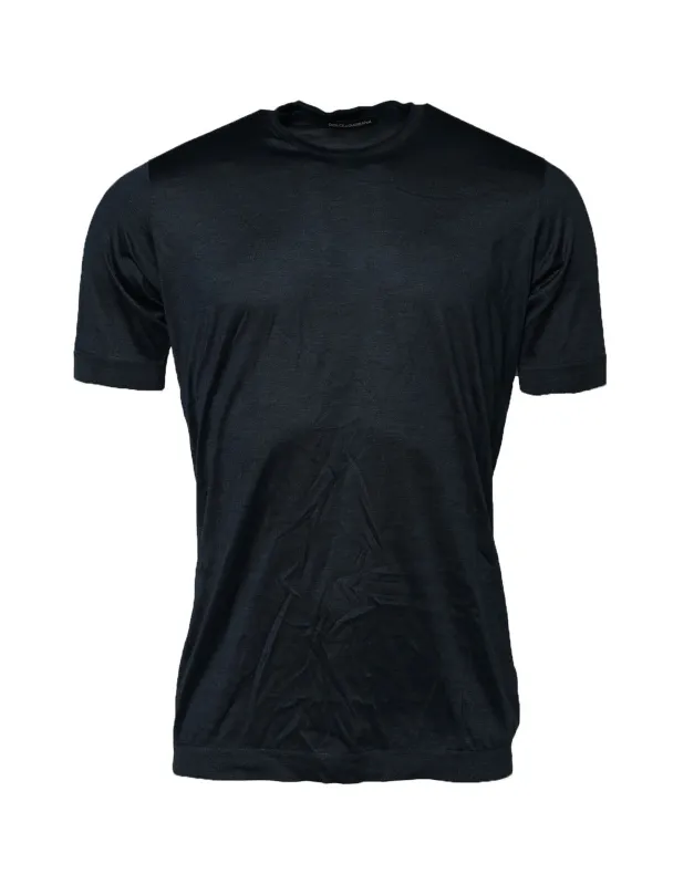 Dolce & Gabbana Blue Silk Crew Neck Short Sleeves Men T-Shirt sold by Siebentaschen