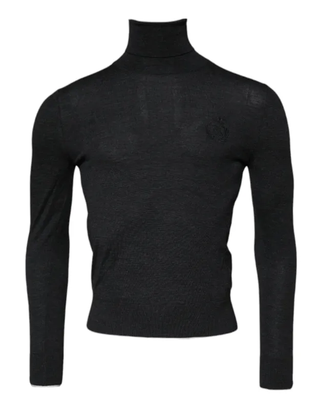 Dolce & Gabbana Black Wool Turtle Neck Men Pullover Sweater sold by Siebentaschen