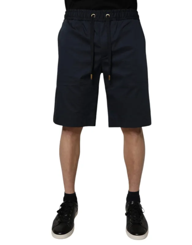 Dolce & Gabbana Navy Blue Cotton Stretch Men Bermuda Shorts sold by Siebentaschen