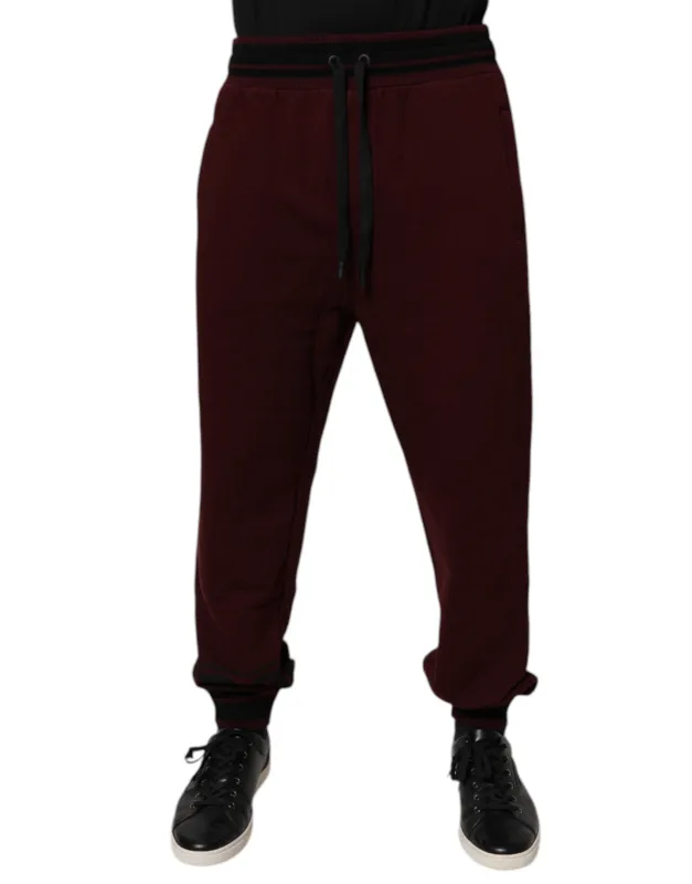 Dolce & Gabbana Maroon Cotton Men Jogger Sweatpants Pants sold by Siebentaschen