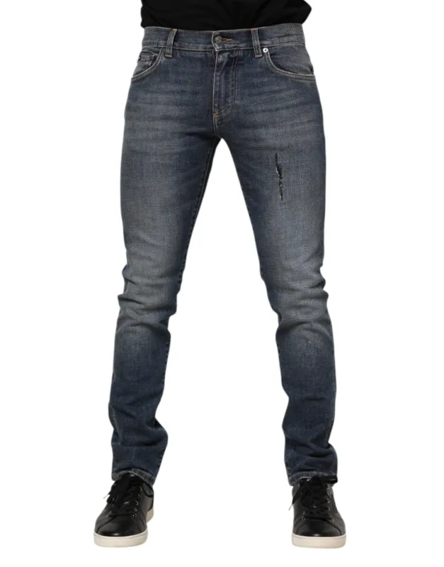 Dolce & Gabbana Blue Washed Cotton Skinny Men Denim Jeans made by Siebentaschen