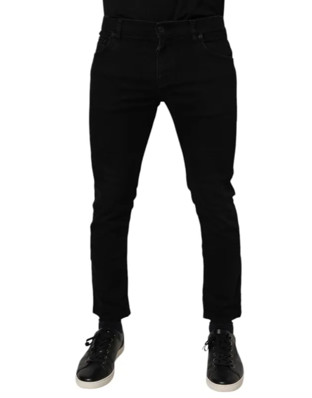 Dolce & Gabbana Black Cotton Stretch Skinny Men Denim Jeans made by Siebentaschen