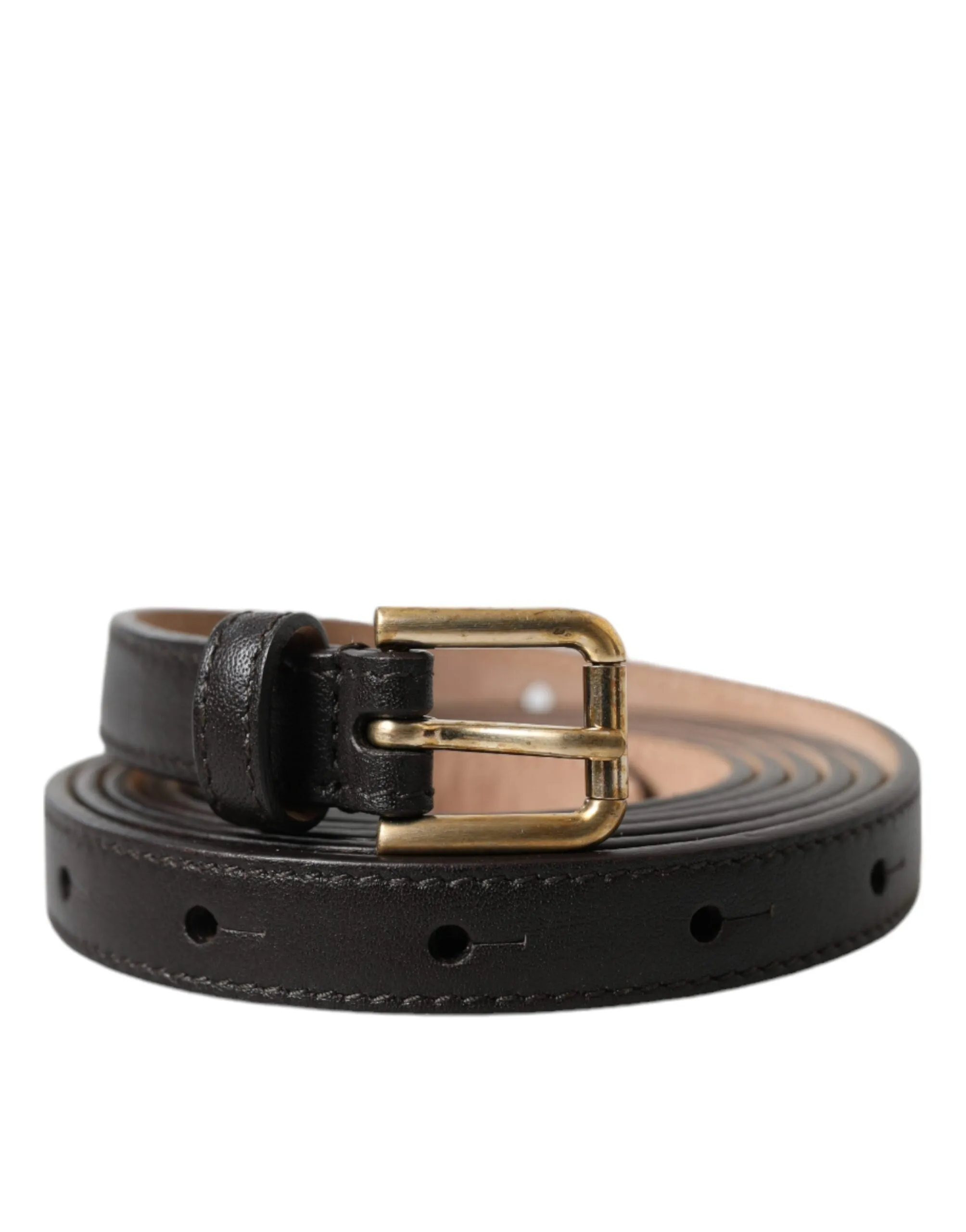 Dolce & Gabbana Black Leather Long Skinny Gold Metal Buckle Belt sold by Siebentaschen