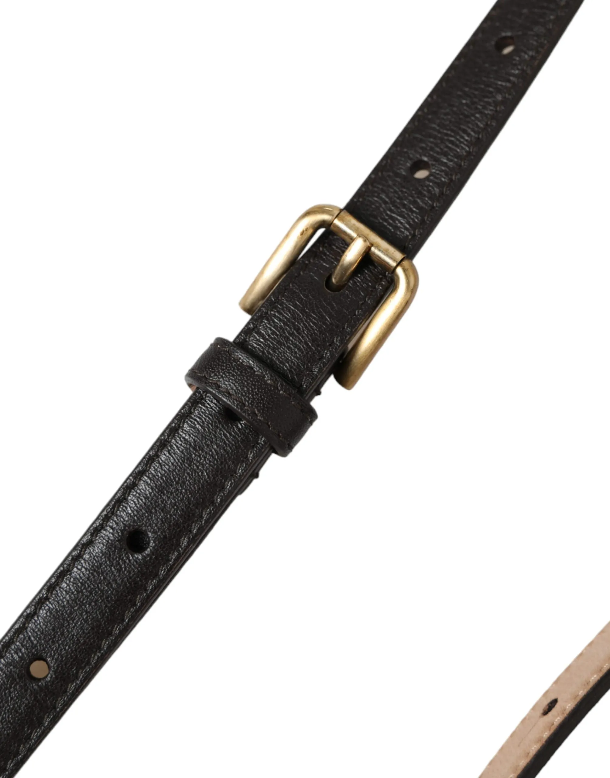 Dolce & Gabbana Black Leather Long Skinny Gold Metal Buckle Belt sold by Siebentaschen product image thumbnail 5
