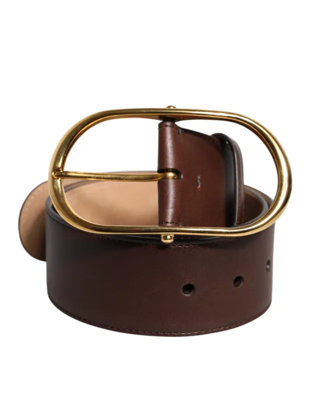 Dolce & Gabbana Brown Leather Classic Metal Oval Buckle Belt sold by Siebentaschen