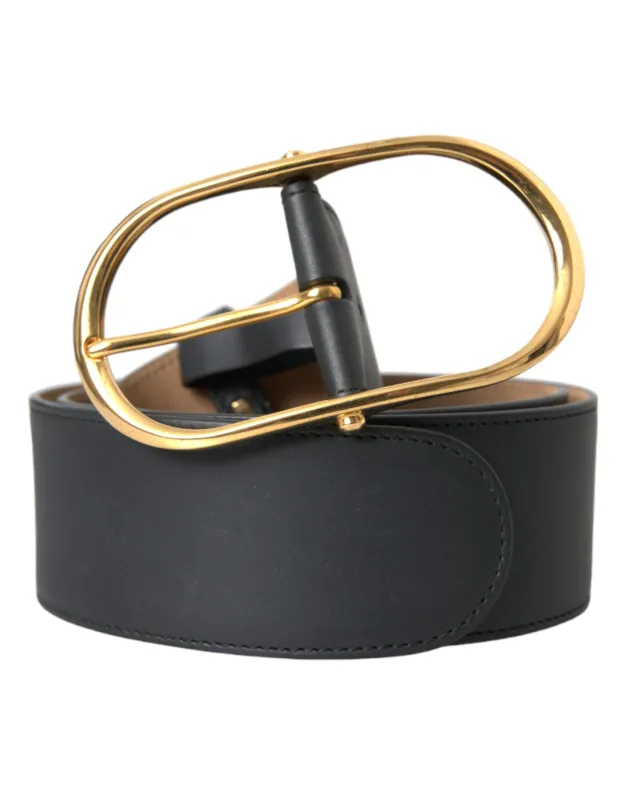 Dolce & Gabbana Black Leather Classic Metal Oval Buckle Belt sold by Siebentaschen
