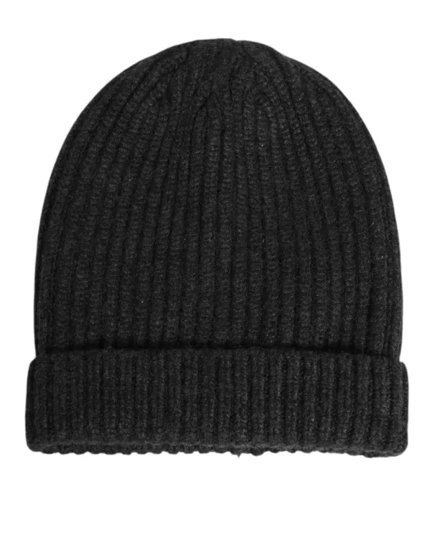 Dolce & Gabbana Black Cashmere Knitted Beanie Men Capello Hat sold by Siebentaschen