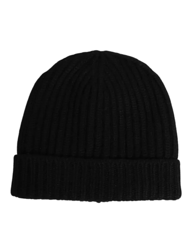 Dolce & Gabbana Black Cashmere Knitted Beanie Capello Men One Size Hat sold by Siebentaschen