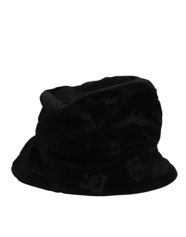 Dolce & Gabbana Black Cotton Suede Bucket Logo Capello Hat sold by Siebentaschen