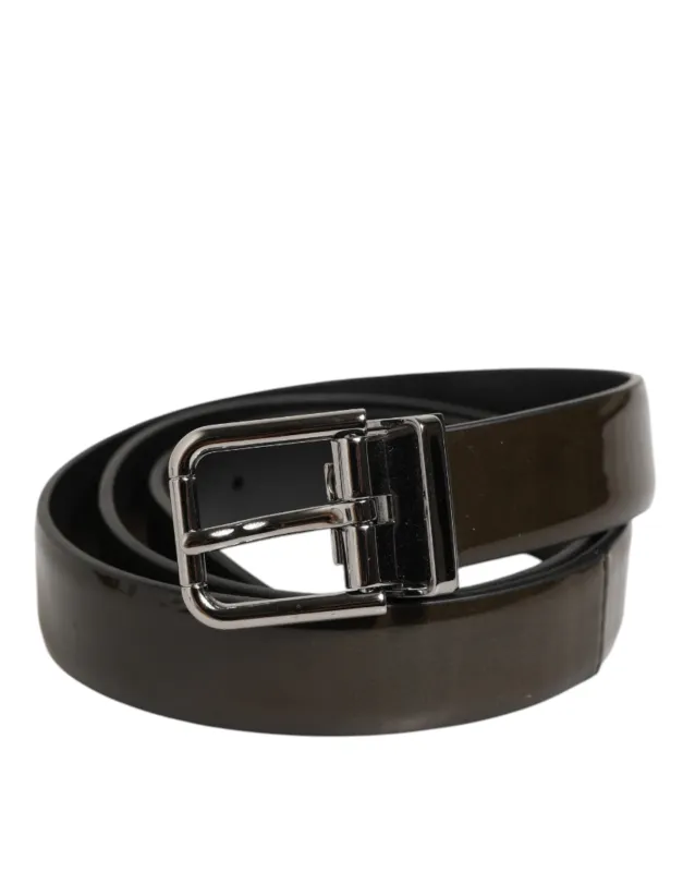 Dolce & Gabbana Brown Glossy Leather Classic Metal Buckle Belt sold by Siebentaschen
