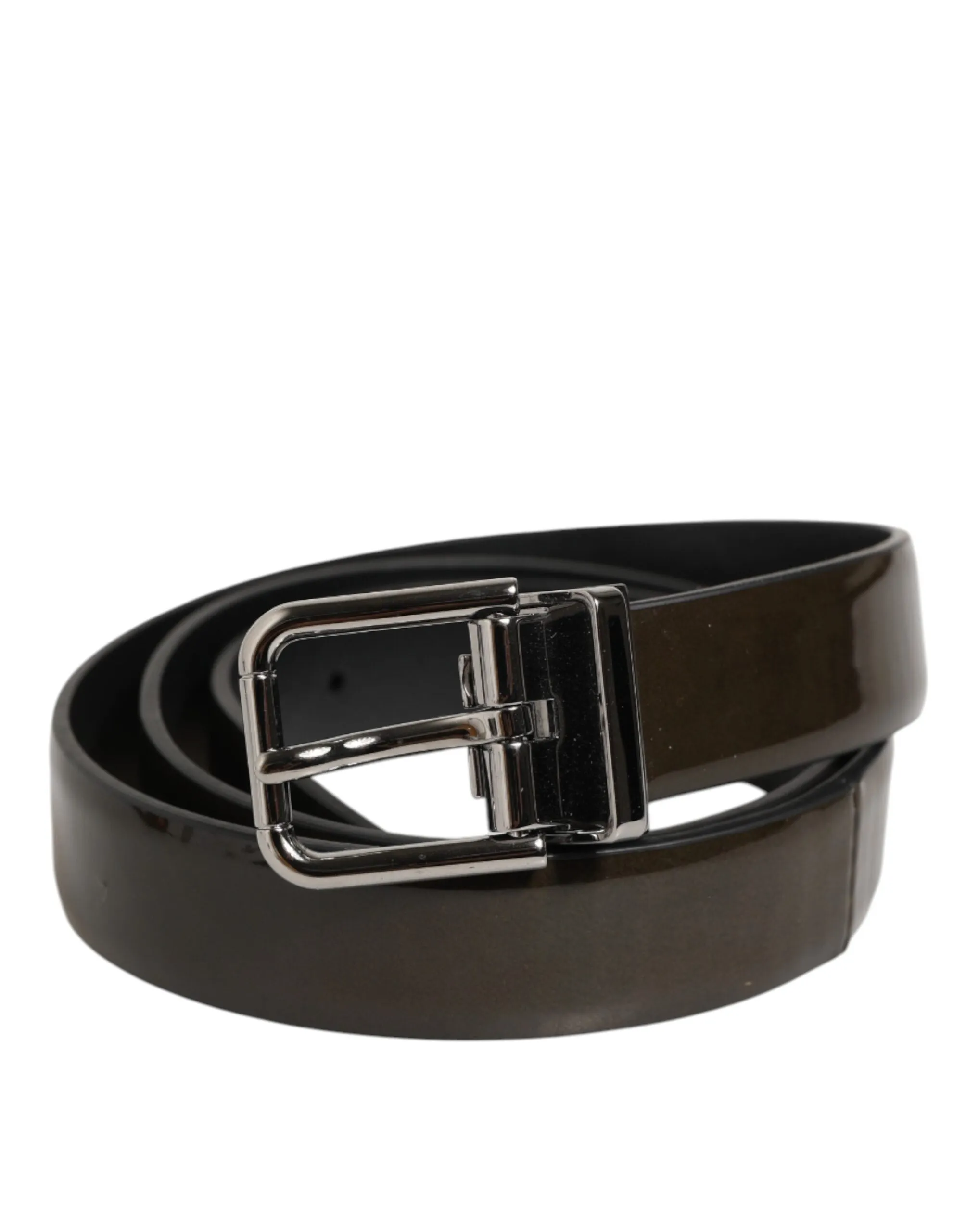 Dolce & Gabbana Brown Glossy Leather Classic Metal Buckle Belt sold by Siebentaschen