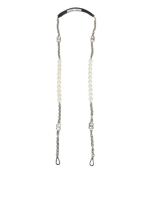 Dolce & Gabbana Black Leather Pearl Chain Bag Accessory Shoulder Strap sold by Siebentaschen