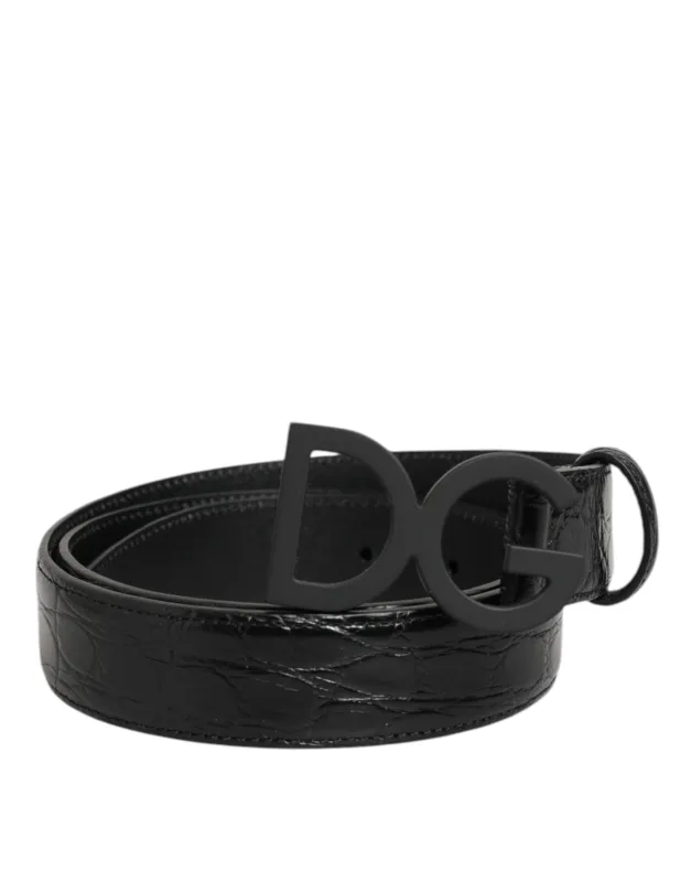 Dolce & Gabbana Black Exotic Leather Metal Logo Buckle Belt sold by Siebentaschen