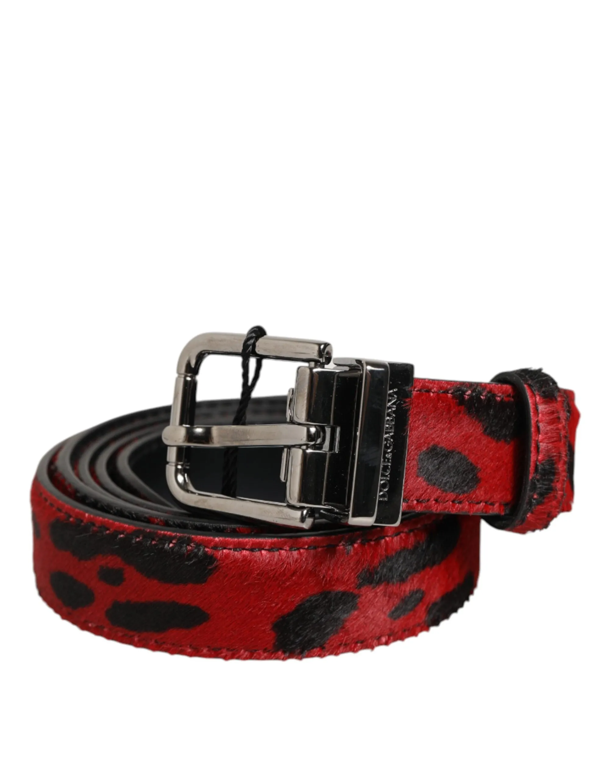 Dolce & Gabbana Red Black Pony Leather Metal Buckle Men Belt sold by Siebentaschen