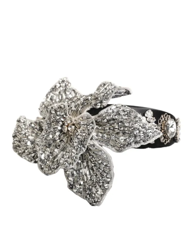 Dolce & Gabbana Black Hair Flower Crystal LIMONI Women Headband Diadem sold by Siebentaschen
