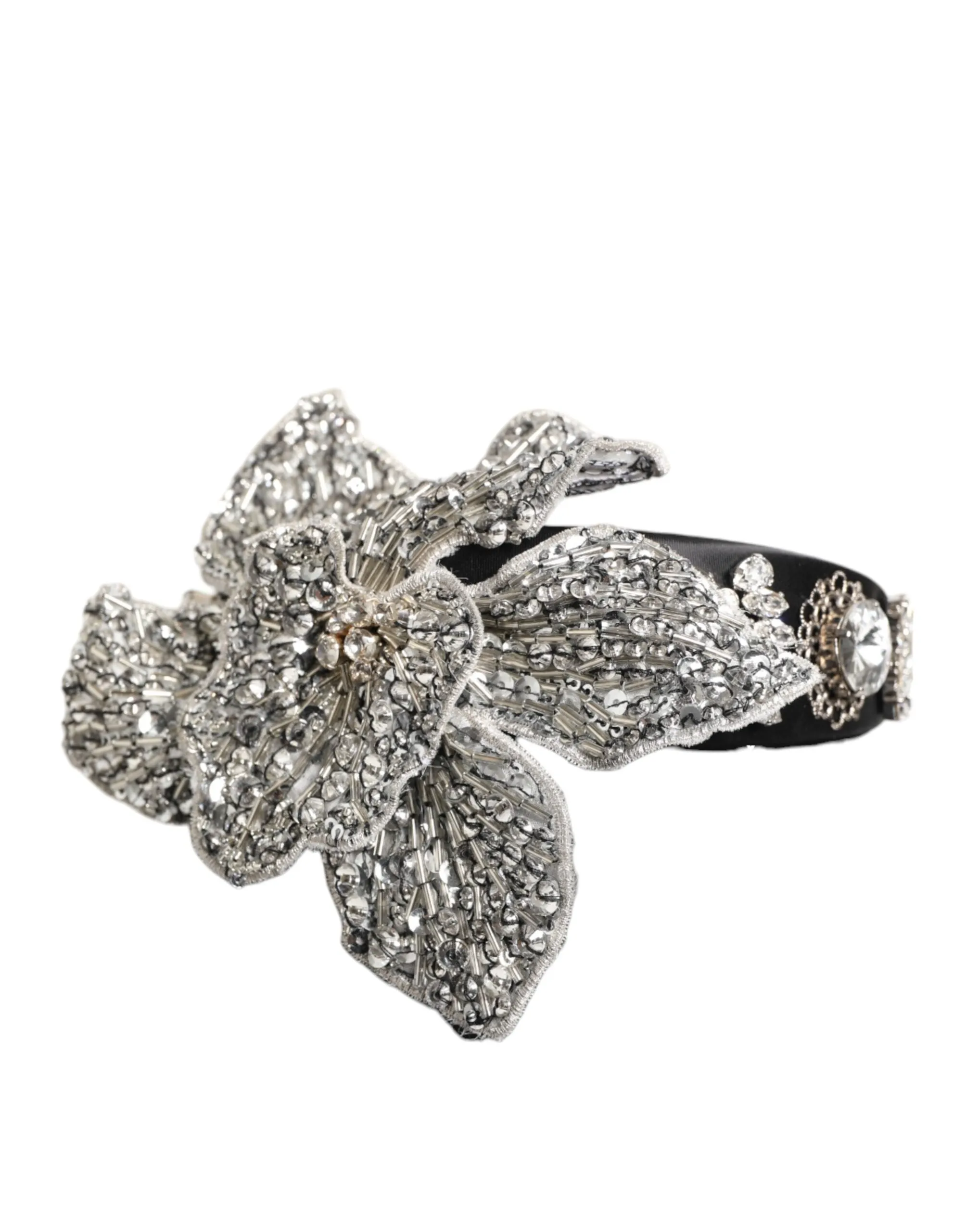 Dolce & Gabbana Black Hair Flower Crystal LIMONI Women Headband Diadem sold by Siebentaschen