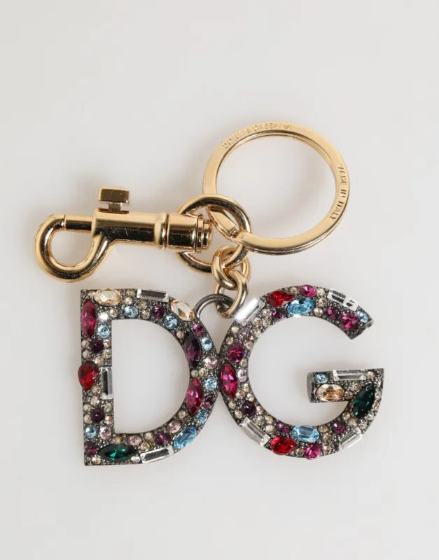 Dolce & Gabbana Multicolor Crystal DG Logo Gold Keychain Charm Keyring sold by Siebentaschen