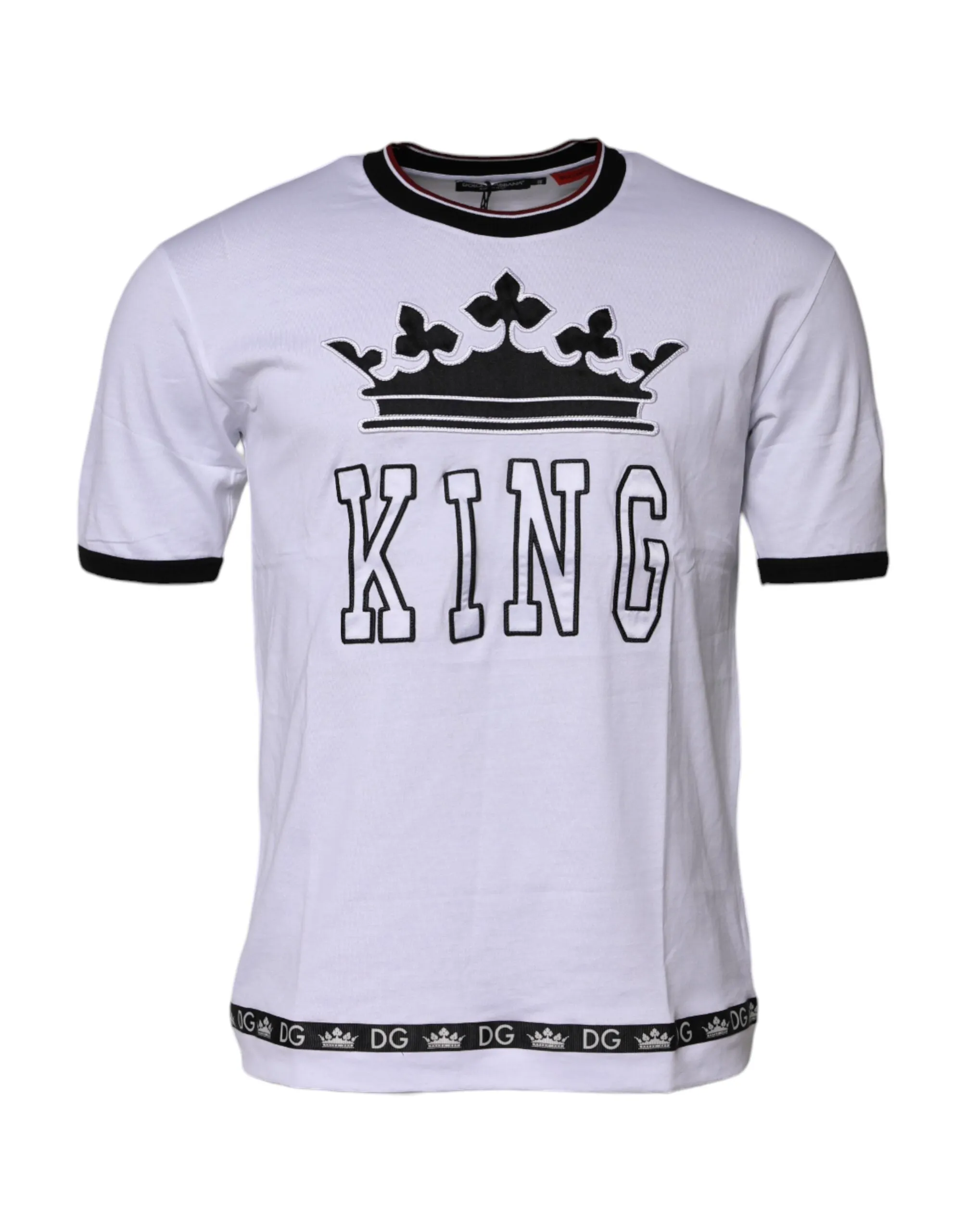 Dolce & Gabbana White Cotton Crown King Embroidery T-shirt sold by Siebentaschen
