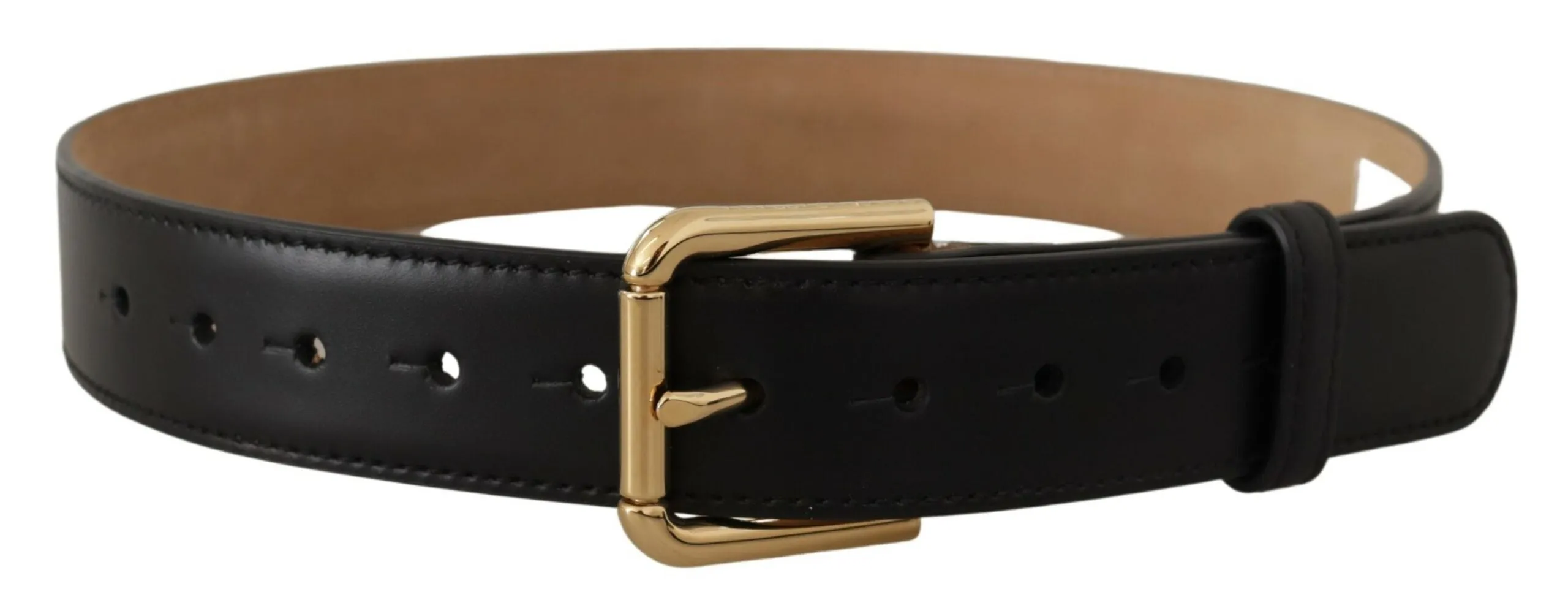 Dolce & Gabbana Black Solid Leather Classic Gold Waist Buckle Belt sold by Siebentaschen product image thumbnail 3