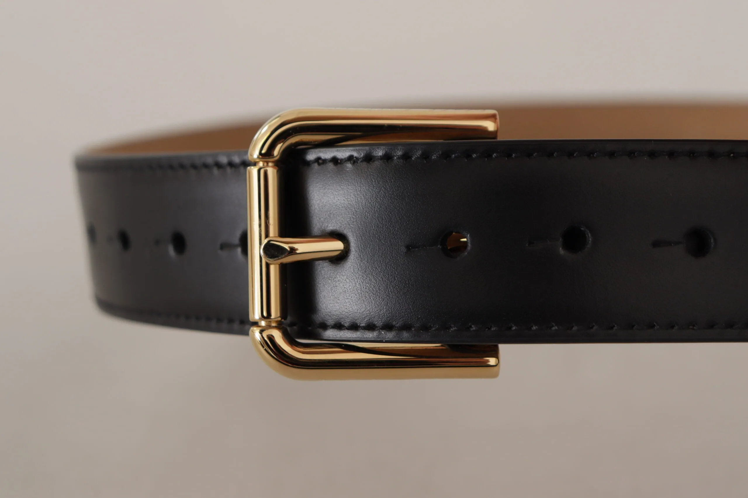 Dolce & Gabbana Black Solid Leather Classic Gold Waist Buckle Belt sold by Siebentaschen product image thumbnail 4