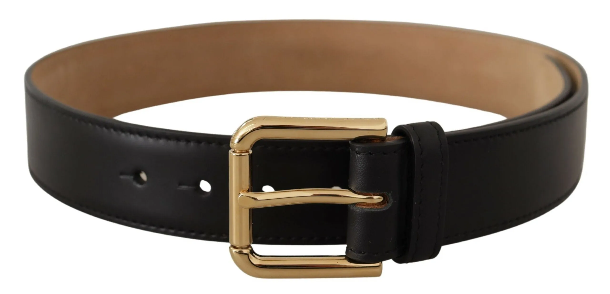 Dolce & Gabbana Black Solid Leather Classic Gold Waist Buckle Belt sold by Siebentaschen