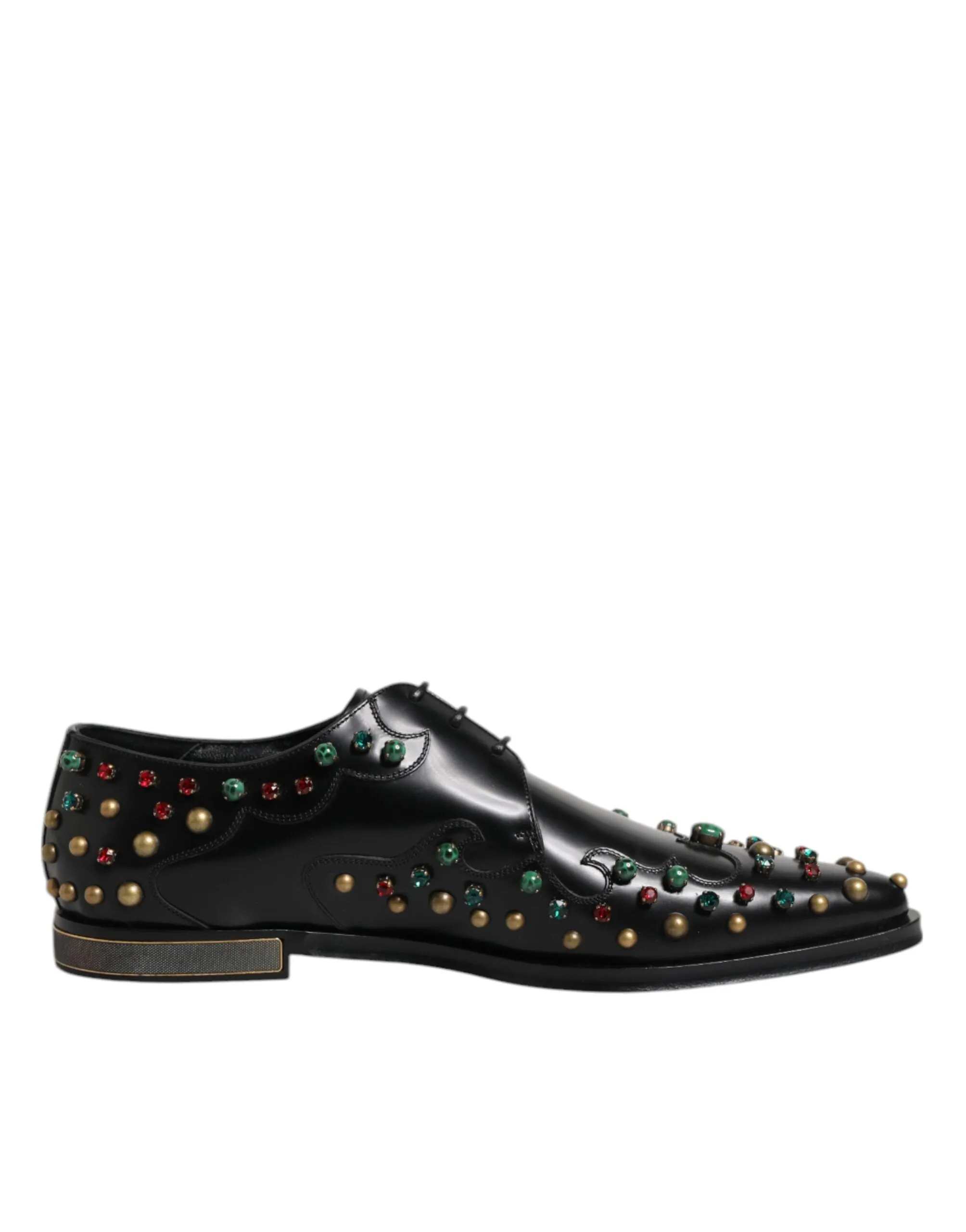 Dolce & Gabbana Black Leather Derby Dress Studded Shoes sold by Siebentaschen