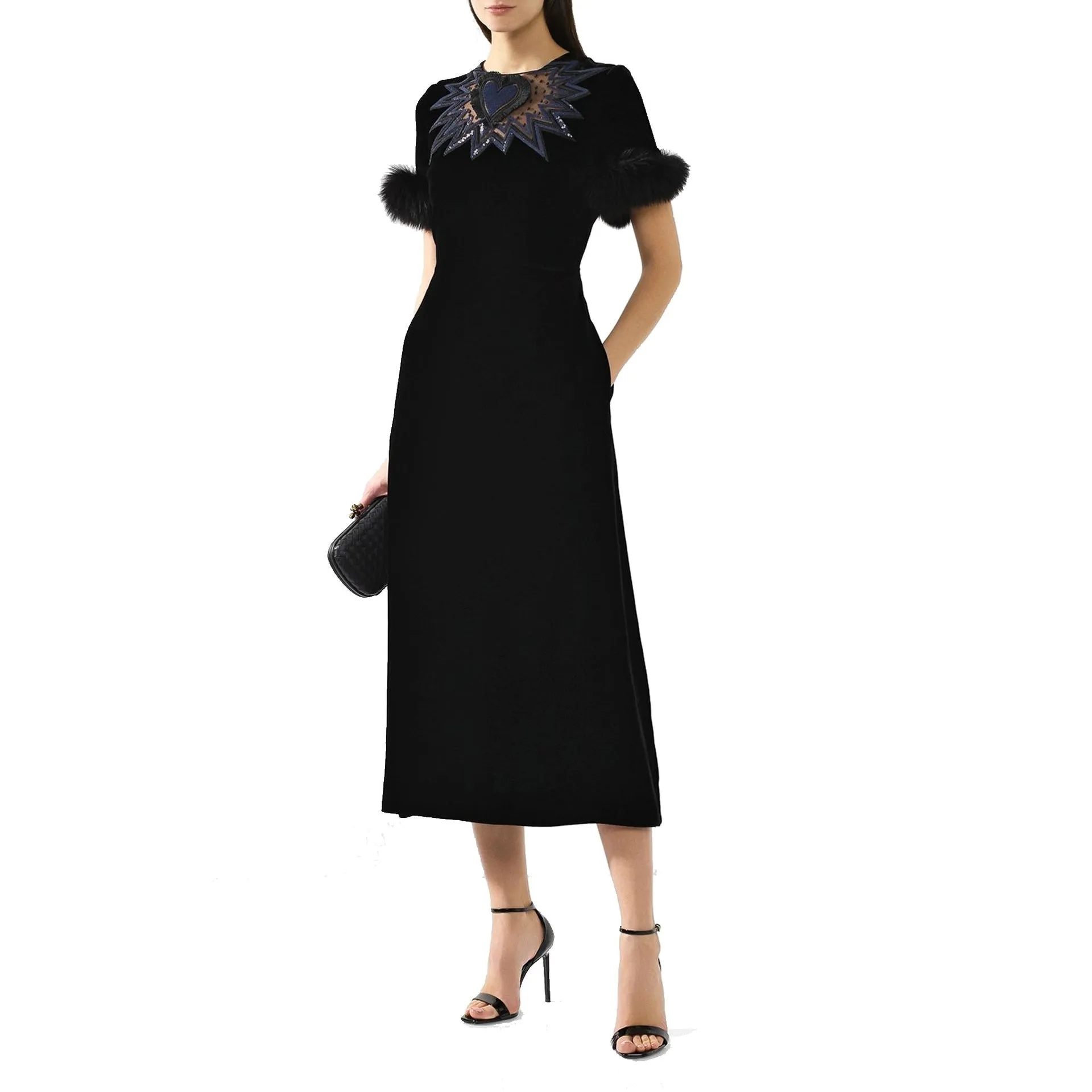 Fendi Fur Trim Velvet Midi Dress sold by Siebentaschen