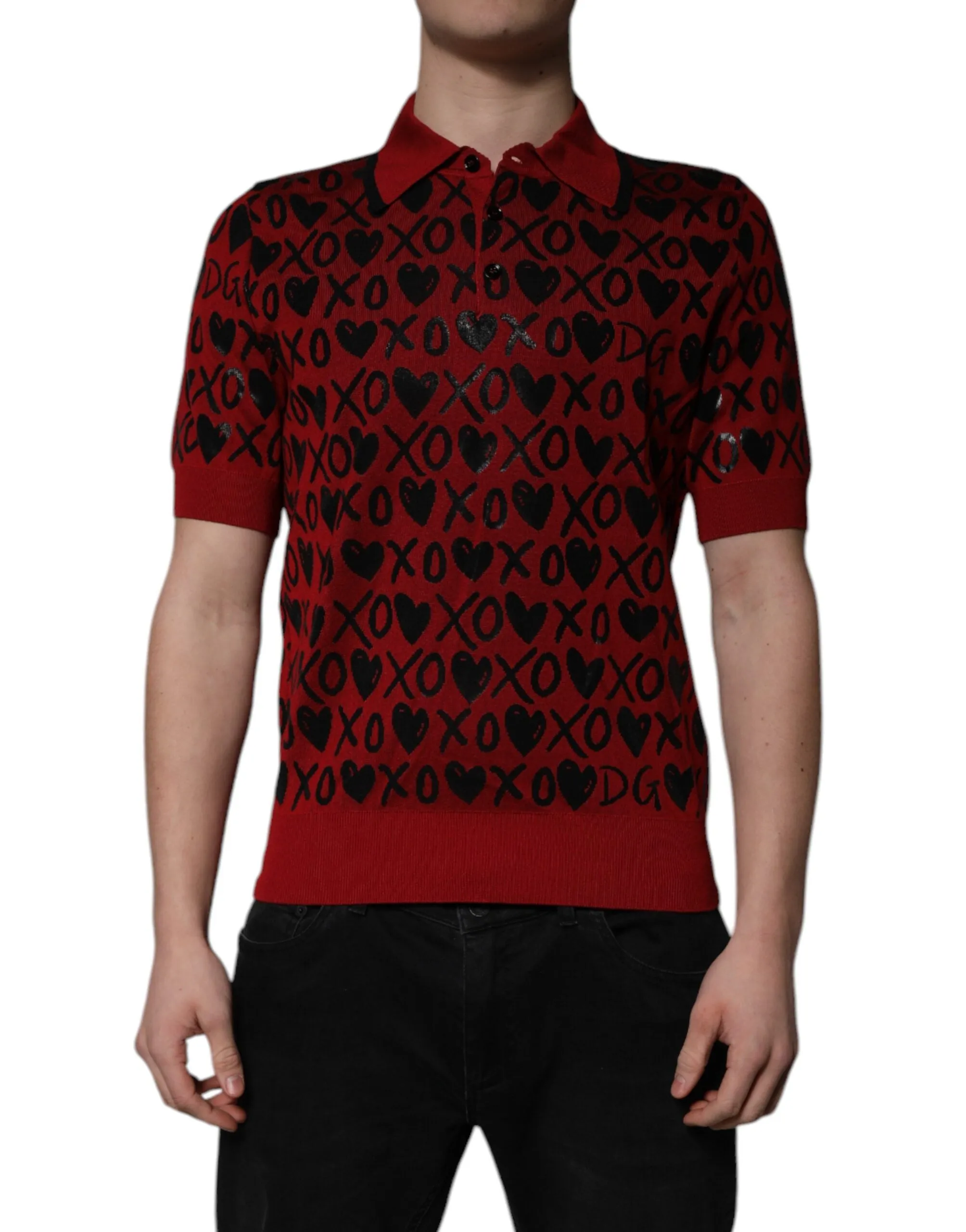Dolce & Gabbana Red Cotton XOXO Collared Polo sold by Siebentaschen product image thumbnail 2