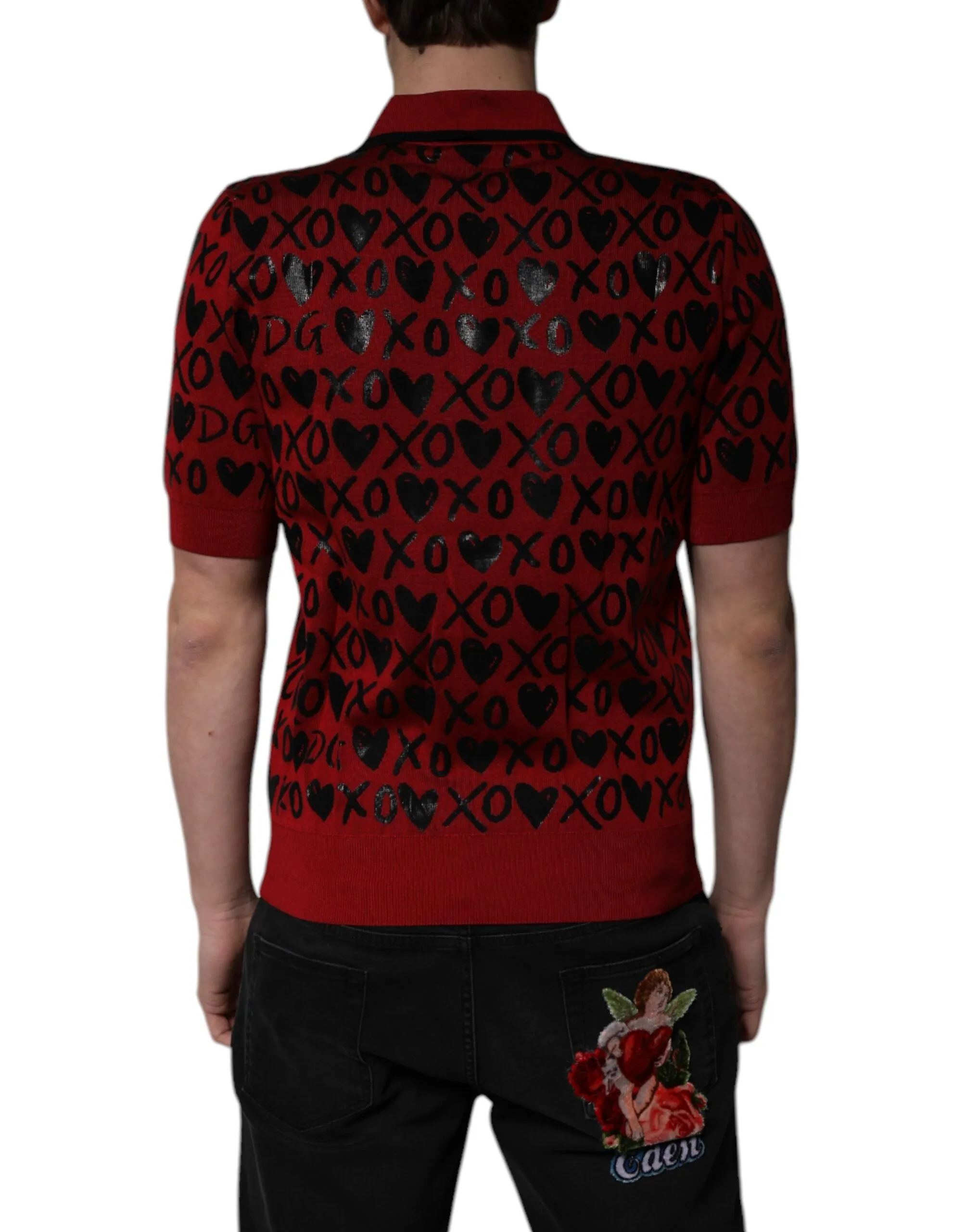 Dolce & Gabbana Red Cotton XOXO Collared Polo sold by Siebentaschen product image thumbnail 4