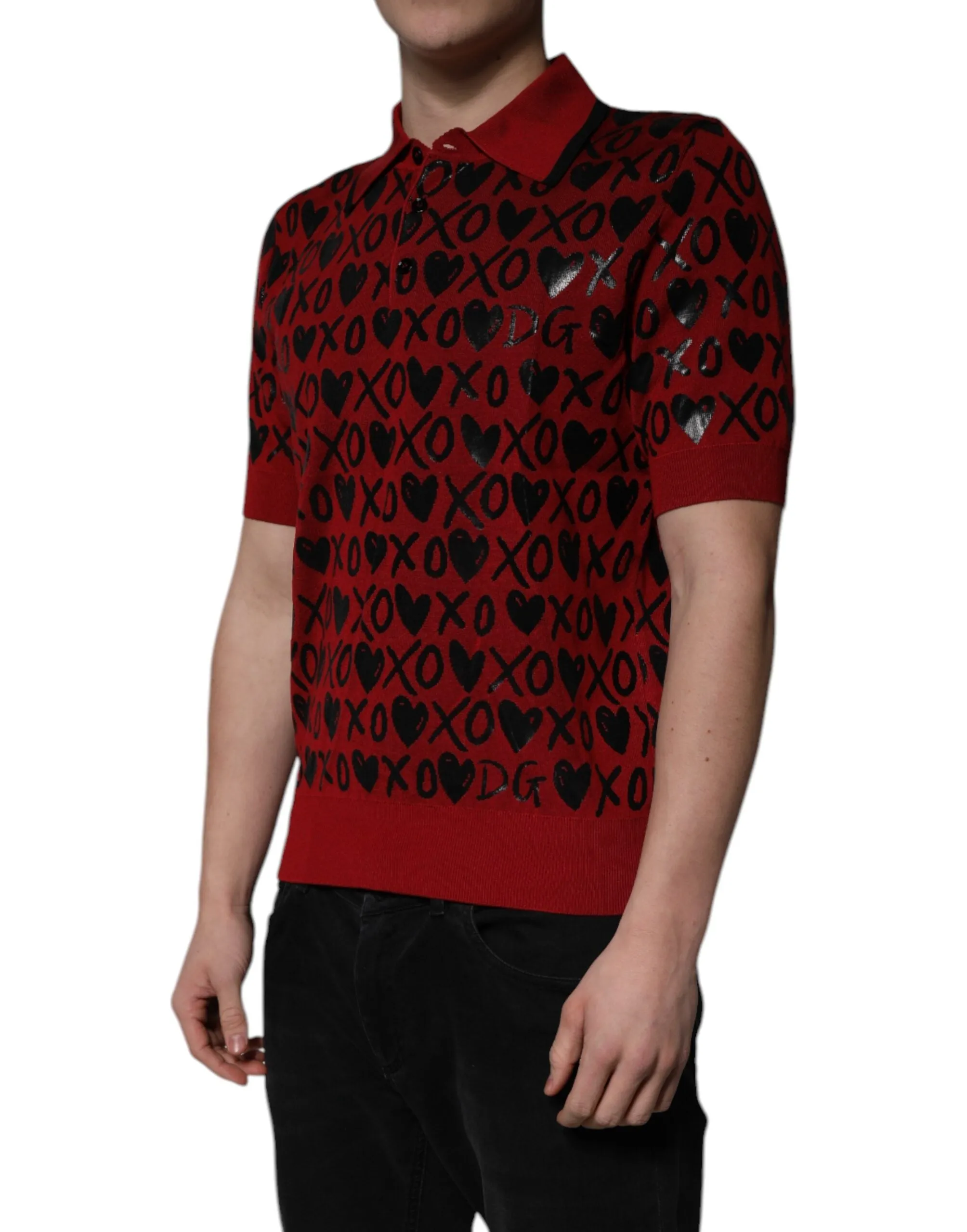 Dolce & Gabbana Red Cotton XOXO Collared Polo sold by Siebentaschen product image thumbnail 3
