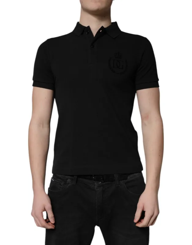 Dolce & Gabbana Black Cotton DG Logo Collared Polo T-shirt sold by Siebentaschen