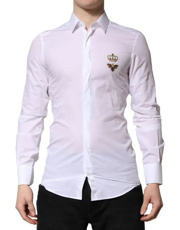 Dolce & Gabbana White GOLD Crown Bee Men Dress Formal Shirt sold by Siebentaschen