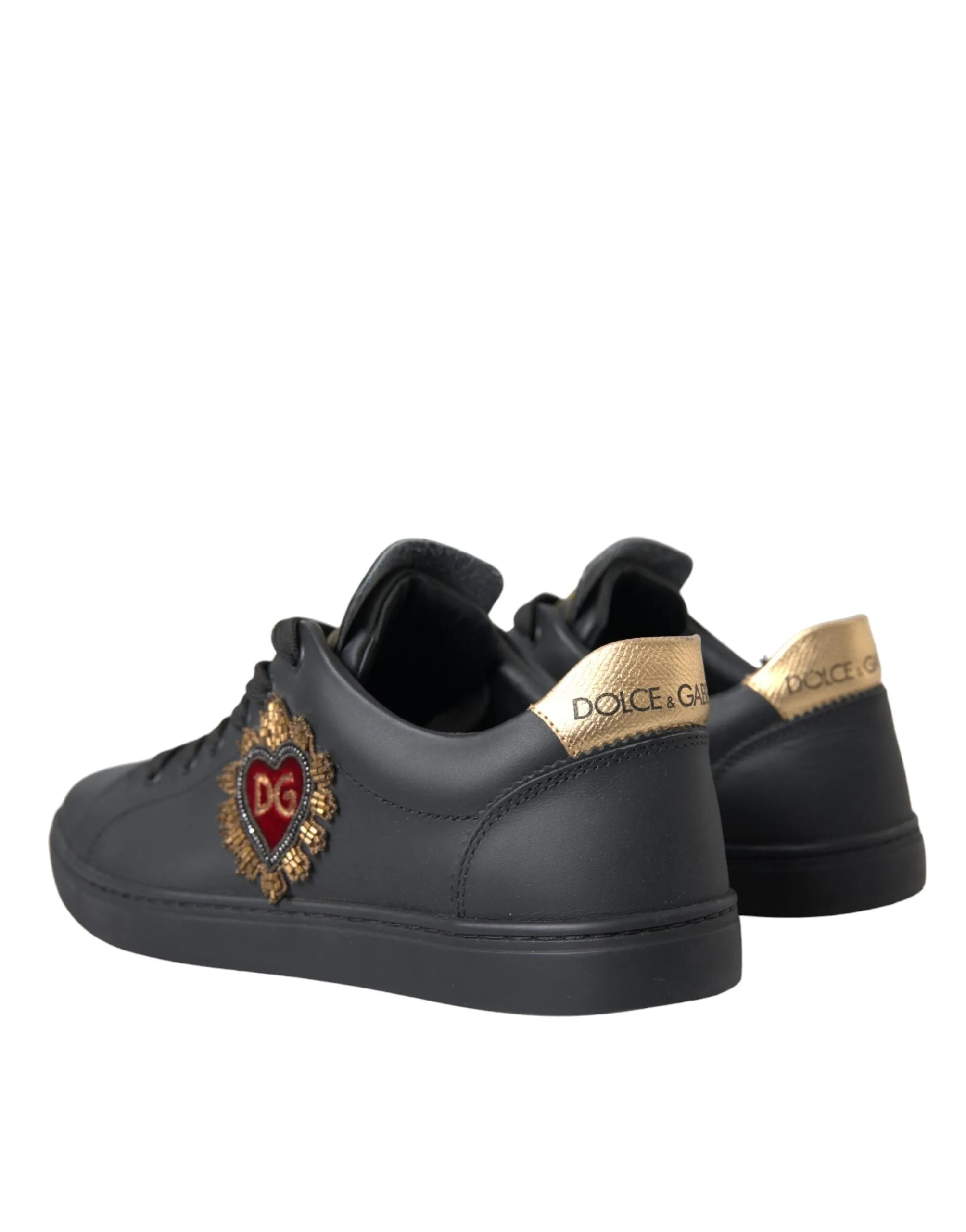 Dolce & Gabbana Black Leather Heart Embellished Sneakers Shoes sold by Siebentaschen product image thumbnail 4