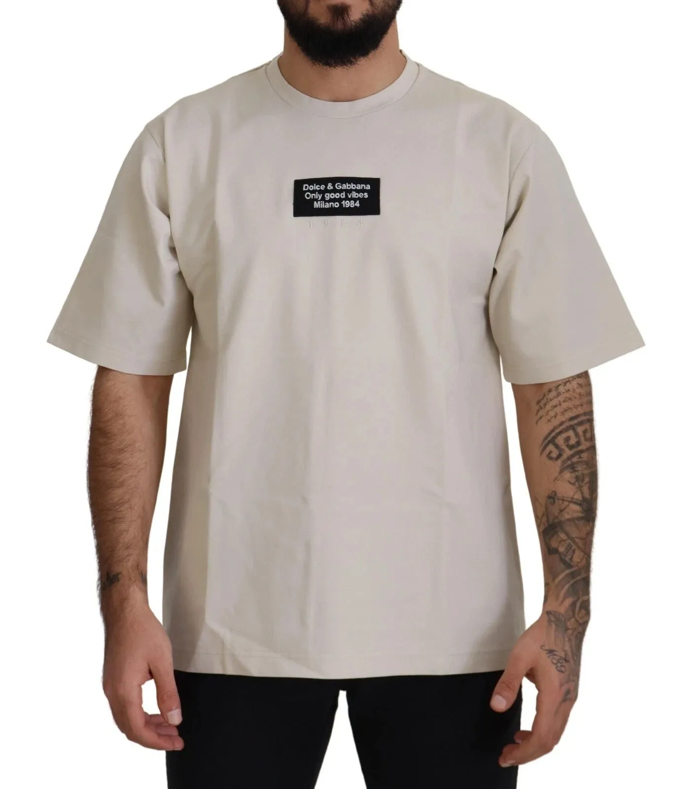 Dolce & Gabbana Ivory Cotton Ivory Printed Crewneck sold by Siebentaschen