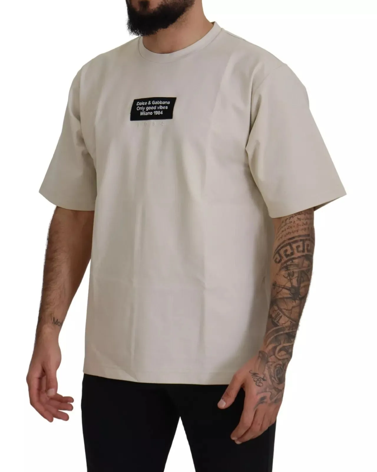 Dolce & Gabbana Ivory Cotton Ivory Printed Crewneck sold by Siebentaschen product image thumbnail 5