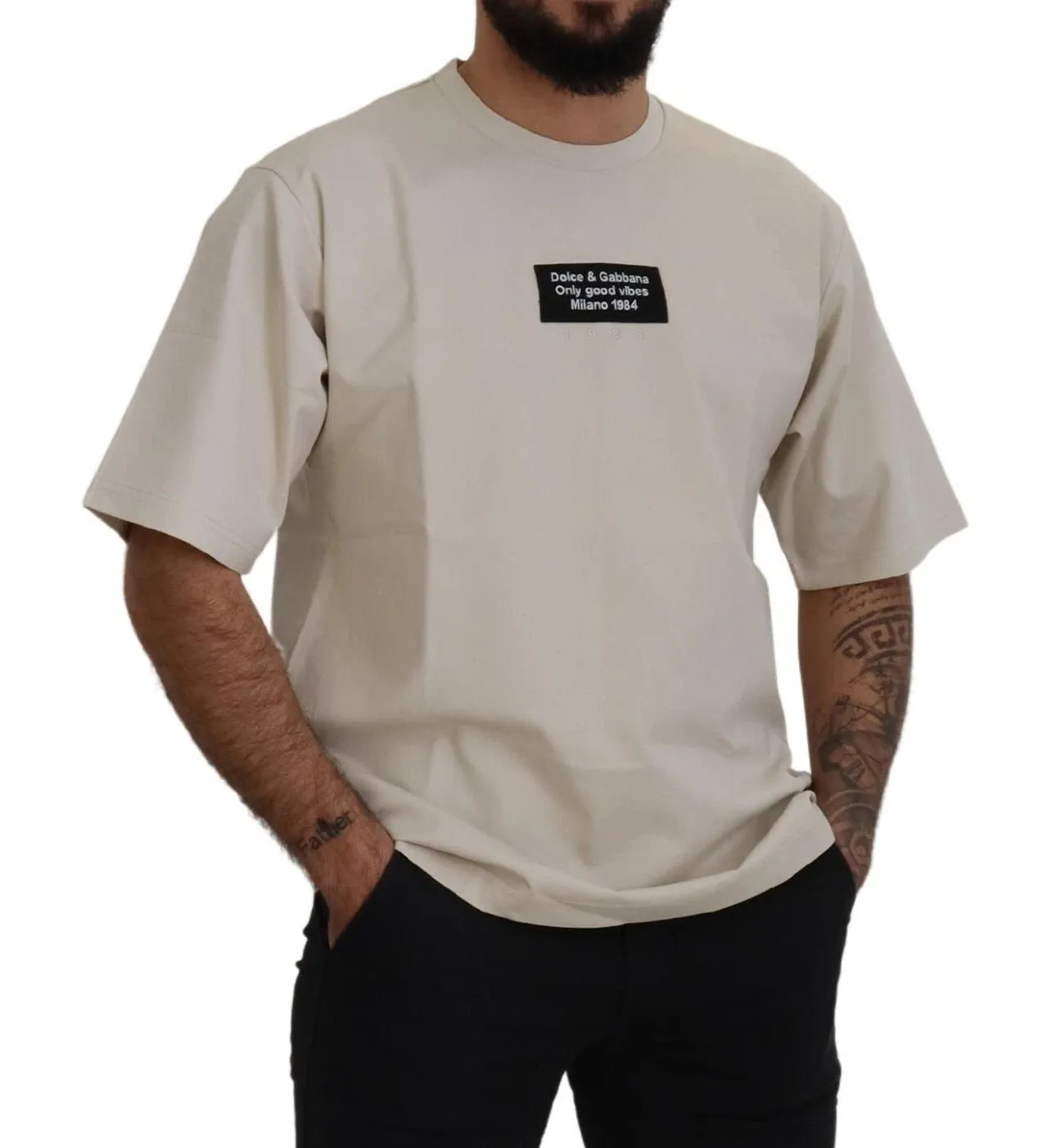Dolce & Gabbana Ivory Cotton Ivory Printed Crewneck sold by Siebentaschen product image thumbnail 2