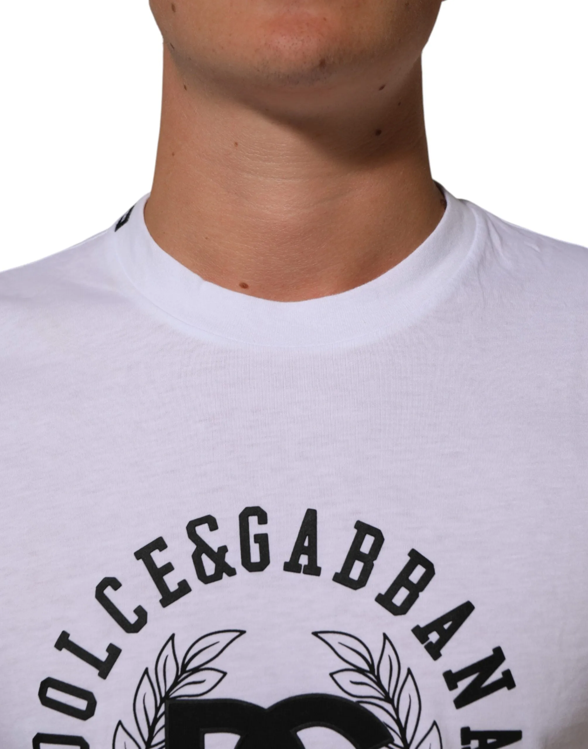Dolce & Gabbana White Cotton Logo Print Crew Neck T-shirt sold by Siebentaschen product image thumbnail 5