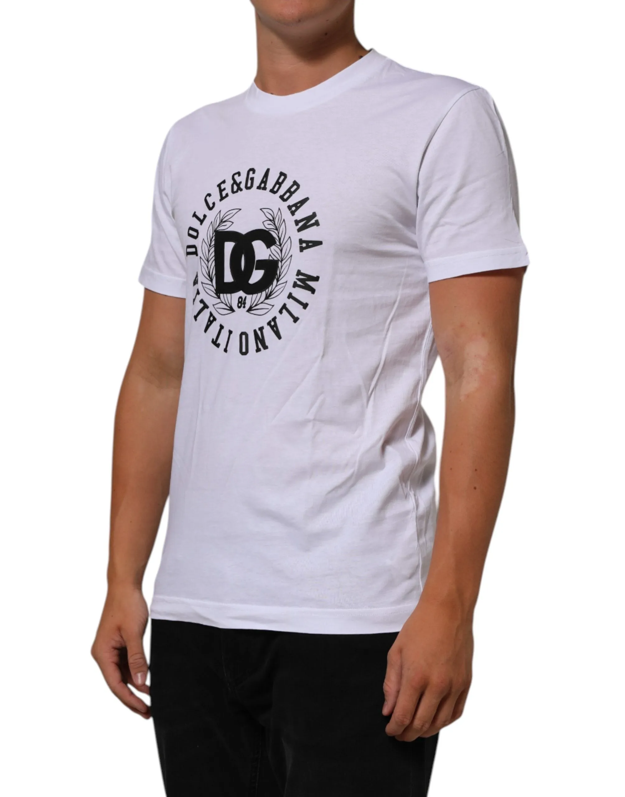 Dolce & Gabbana White Cotton Logo Print Crew Neck T-shirt sold by Siebentaschen product image thumbnail 3